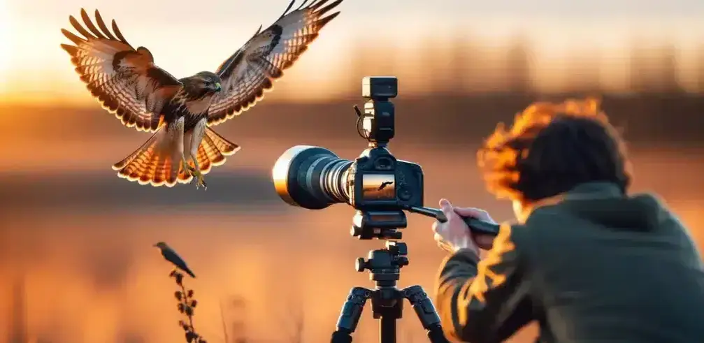 A man taking a photo of a bird